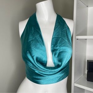 teal blue satin halter top